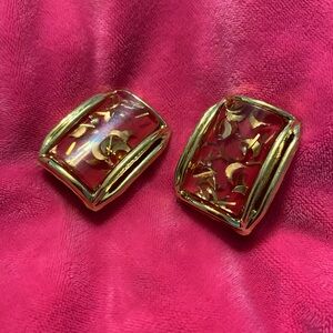 Vintage Confetti Pink Rectangle Clip On Earrings